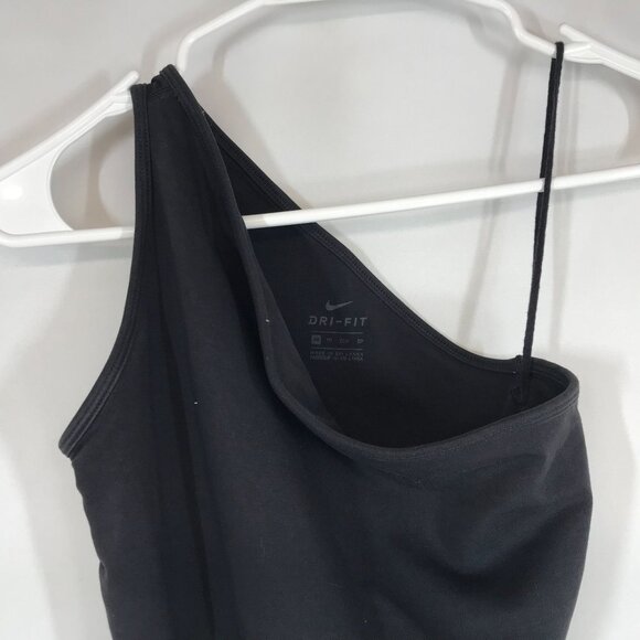 NIKE -WOMEN'S XS -BLACK DRI FIT  ONE SHOULDER COTTON BLEND YOGA BODYSUIT AR6409 - Picture 2 of 6